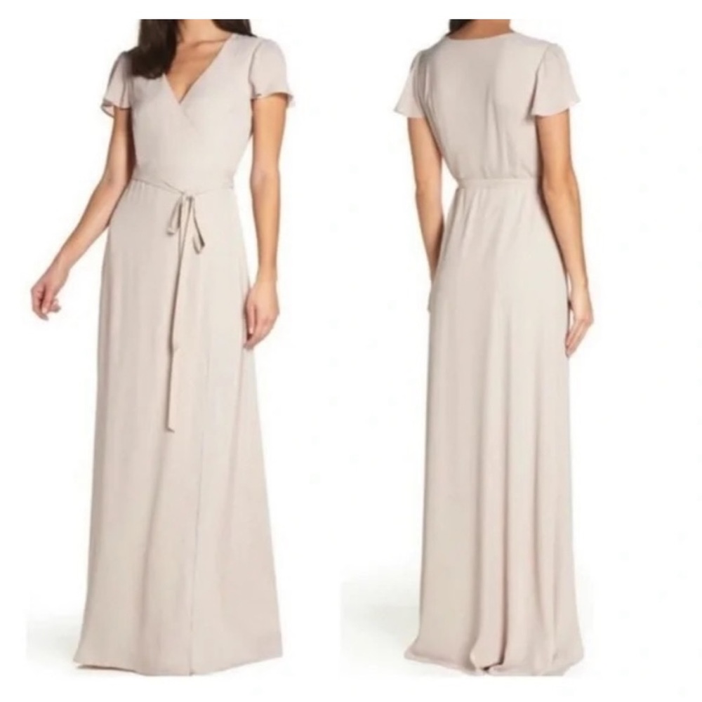 Show Me Your Mumu Noelle Flutter Wrap Maxi Dress Bridesmaid L Taupe
